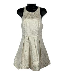 Gianni Bini brocade mini dress cream silver sparkle skater sleeveless